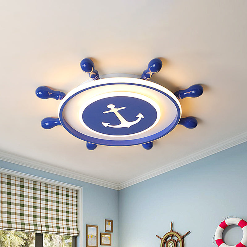 Circle Ceiling Mounted Light Nordic Acrylic LED Bedroom Flush Lamp Fixture with Rudder Design in Blue Clearhalo 'Ceiling Lights' 'Close To Ceiling Lights' 'Close to ceiling' 'Flush mount' Lighting' 1867672