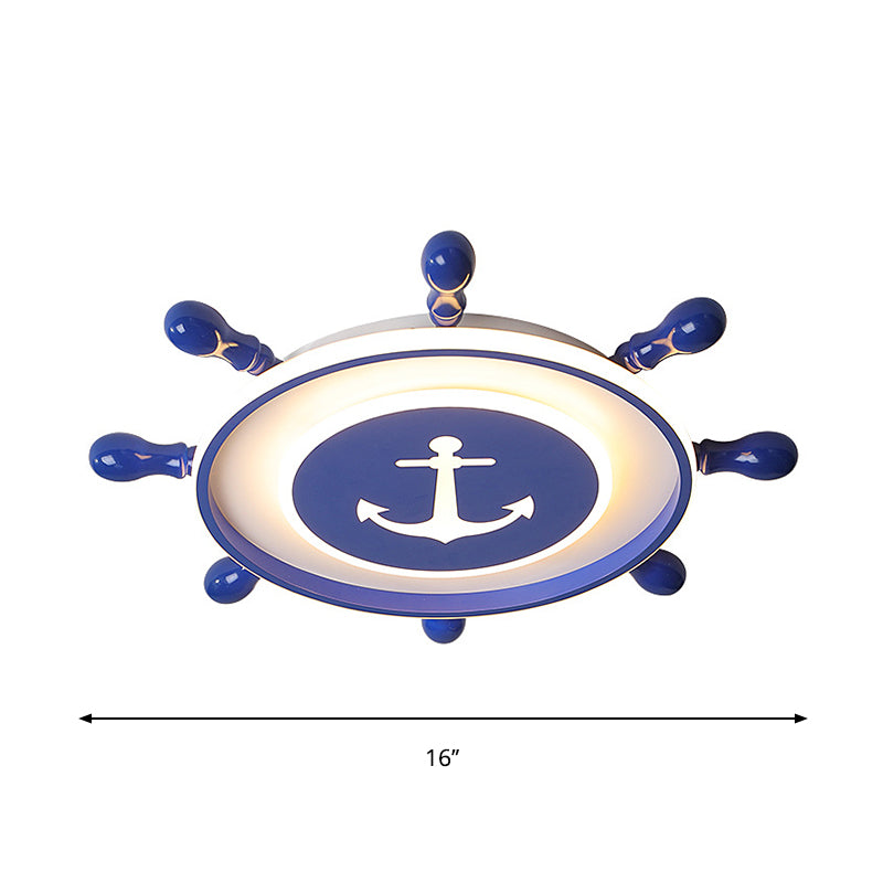 Circle Ceiling Mounted Light Nordic Acrylic LED Bedroom Flush Lamp Fixture with Rudder Design in Blue Clearhalo 'Ceiling Lights' 'Close To Ceiling Lights' 'Close to ceiling' 'Flush mount' Lighting' 1867674