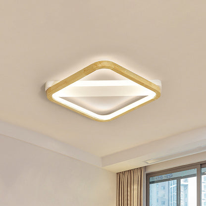 Rhombus Sleeping Room Ceiling Fixture Wood 13"/17"/21" Width LED Minimalism Flush Mount Light in Beige Beige Clearhalo 'Ceiling Lights' 'Close To Ceiling Lights' 'Close to ceiling' 'Flush mount' Lighting' 1867675