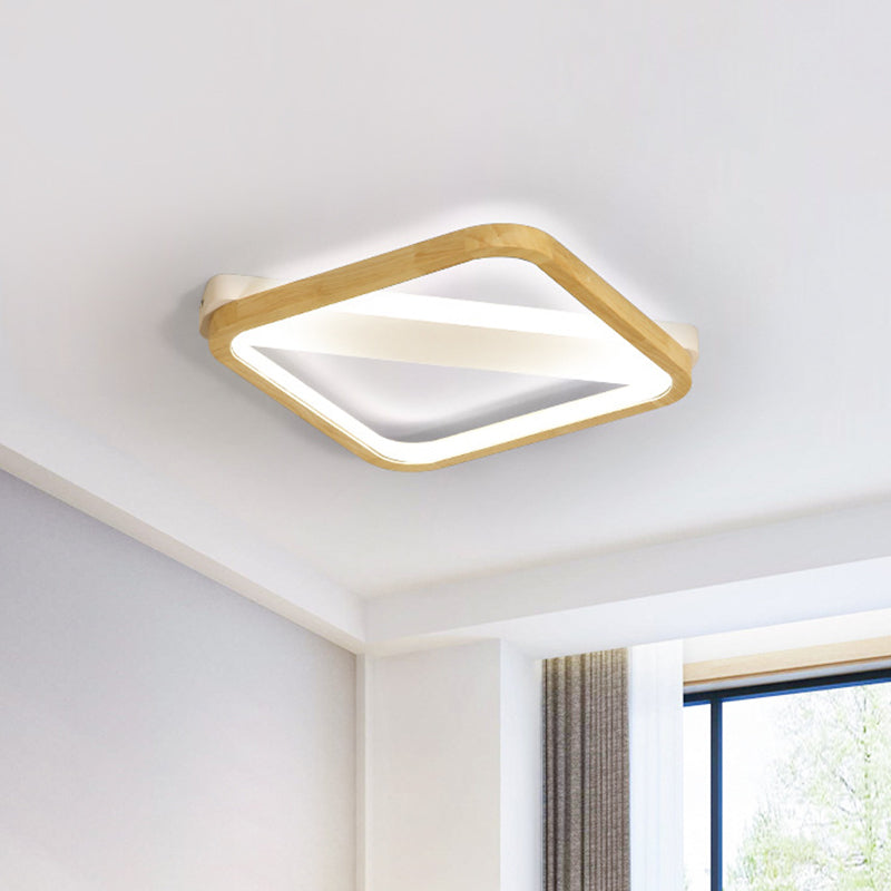 Rhombus Sleeping Room Ceiling Fixture Wood 13"/17"/21" Width LED Minimalism Flush Mount Light in Beige Clearhalo 'Ceiling Lights' 'Close To Ceiling Lights' 'Close to ceiling' 'Flush mount' Lighting' 1867676