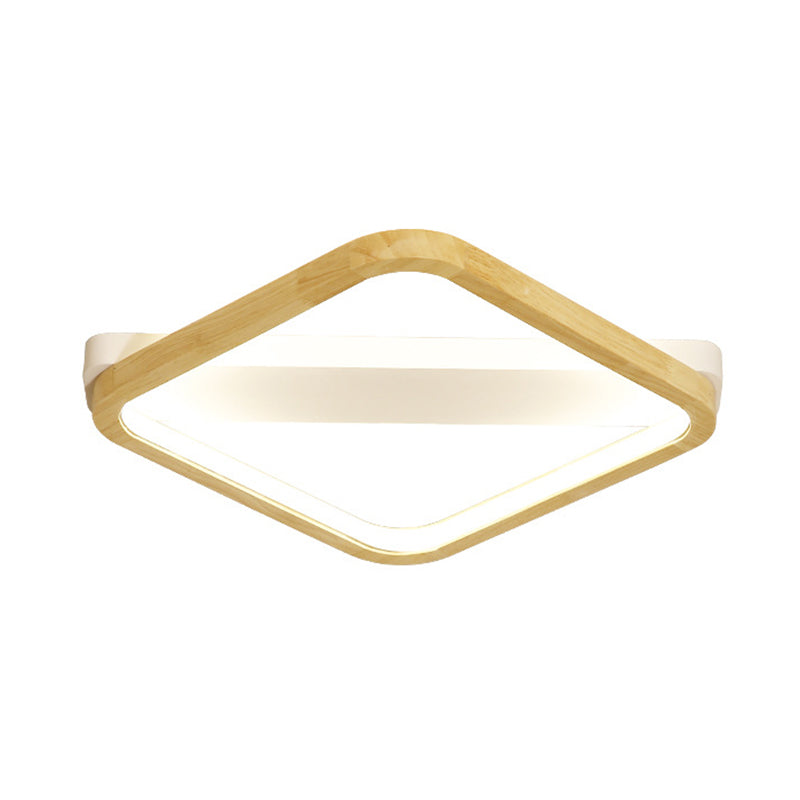Rhombus Sleeping Room Ceiling Fixture Wood 13"/17"/21" Width LED Minimalism Flush Mount Light in Beige Clearhalo 'Ceiling Lights' 'Close To Ceiling Lights' 'Close to ceiling' 'Flush mount' Lighting' 1867677