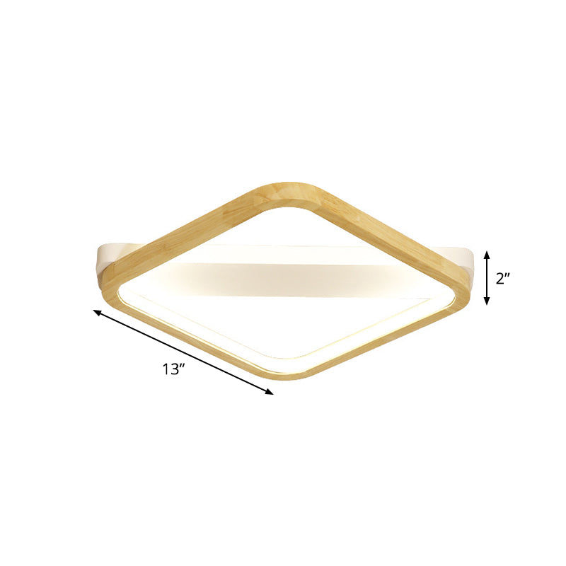 Rhombus Sleeping Room Ceiling Fixture Wood 13"/17"/21" Width LED Minimalism Flush Mount Light in Beige Clearhalo 'Ceiling Lights' 'Close To Ceiling Lights' 'Close to ceiling' 'Flush mount' Lighting' 1867678