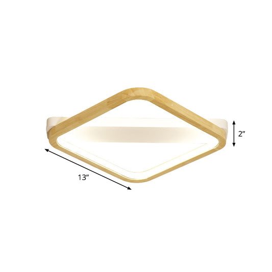 Rhombus Sleeping Room Ceiling Fixture Wood 13"/17"/21" Width LED Minimalism Flush Mount Light in Beige Clearhalo 'Ceiling Lights' 'Close To Ceiling Lights' 'Close to ceiling' 'Flush mount' Lighting' 1867678