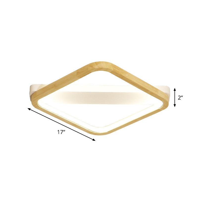 Rhombus Sleeping Room Ceiling Fixture Wood 13"/17"/21" Width LED Minimalism Flush Mount Light in Beige Clearhalo 'Ceiling Lights' 'Close To Ceiling Lights' 'Close to ceiling' 'Flush mount' Lighting' 1867679