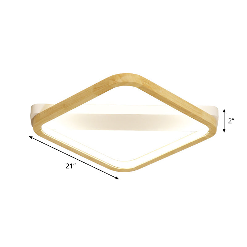 Rhombus Sleeping Room Ceiling Fixture Wood 13"/17"/21" Width LED Minimalism Flush Mount Light in Beige Clearhalo 'Ceiling Lights' 'Close To Ceiling Lights' 'Close to ceiling' 'Flush mount' Lighting' 1867680