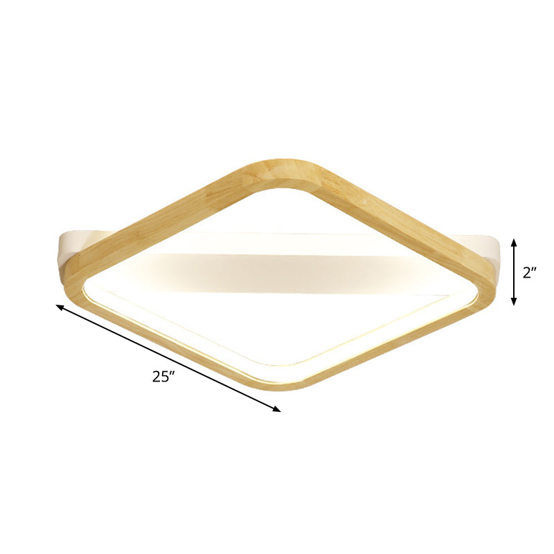 Rhombus Sleeping Room Ceiling Fixture Wood 13"/17"/21" Width LED Minimalism Flush Mount Light in Beige Clearhalo 'Ceiling Lights' 'Close To Ceiling Lights' 'Close to ceiling' 'Flush mount' Lighting' 1867681