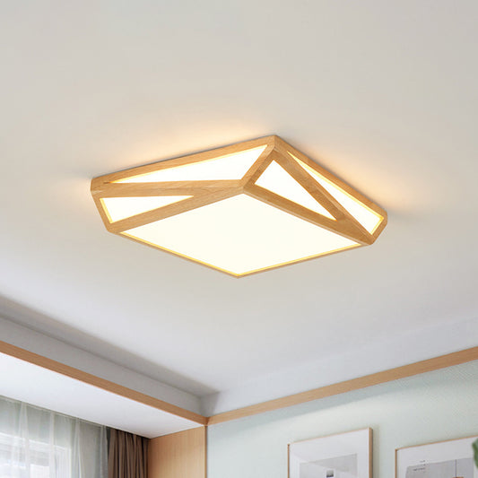 Contemporary Square Ceiling Lamp Wood Sleeping Room 12"/18" W LED Flush Mount Lighting in Beige, Warm/White Light Beige Clearhalo 'Ceiling Lights' 'Close To Ceiling Lights' 'Close to ceiling' 'Flush mount' Lighting' 1867682