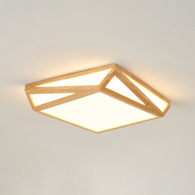 Contemporary Square Ceiling Lamp Wood Sleeping Room 12"/18" W LED Flush Mount Lighting in Beige, Warm/White Light Clearhalo 'Ceiling Lights' 'Close To Ceiling Lights' 'Close to ceiling' 'Flush mount' Lighting' 1867684