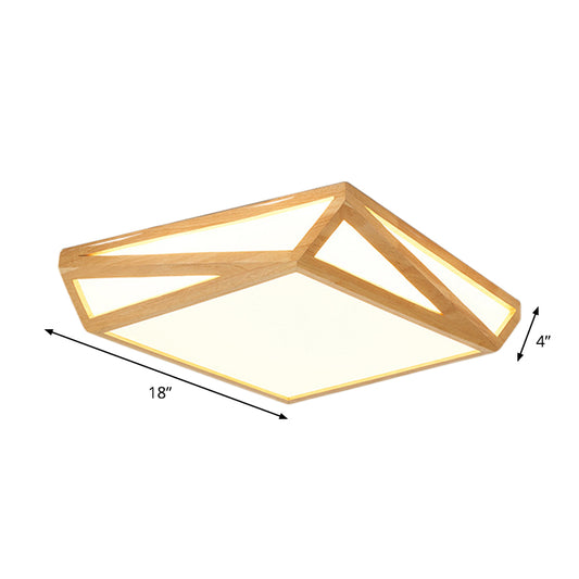 Contemporary Square Ceiling Lamp Wood Sleeping Room 12"/18" W LED Flush Mount Lighting in Beige, Warm/White Light Clearhalo 'Ceiling Lights' 'Close To Ceiling Lights' 'Close to ceiling' 'Flush mount' Lighting' 1867686