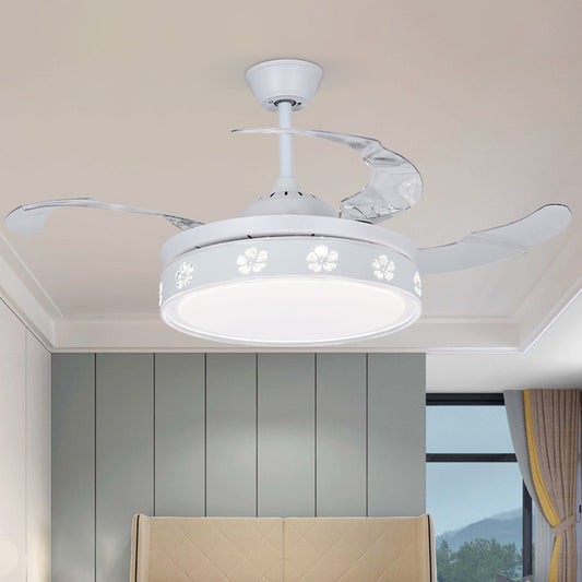 Metal Circle Semi Mount Lighting Modernism White 3 Blades LED Pendant Fan Light with Blossom Design, 42" Width Clearhalo 'Ceiling Fans with Lights' 'Ceiling Fans' 'Modern Ceiling Fans' 'Modern' Lighting' 1867688