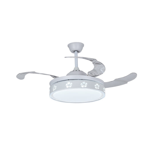 Metal Circle Semi Mount Lighting Modernism White 3 Blades LED Pendant Fan Light with Blossom Design, 42" Width Clearhalo 'Ceiling Fans with Lights' 'Ceiling Fans' 'Modern Ceiling Fans' 'Modern' Lighting' 1867689