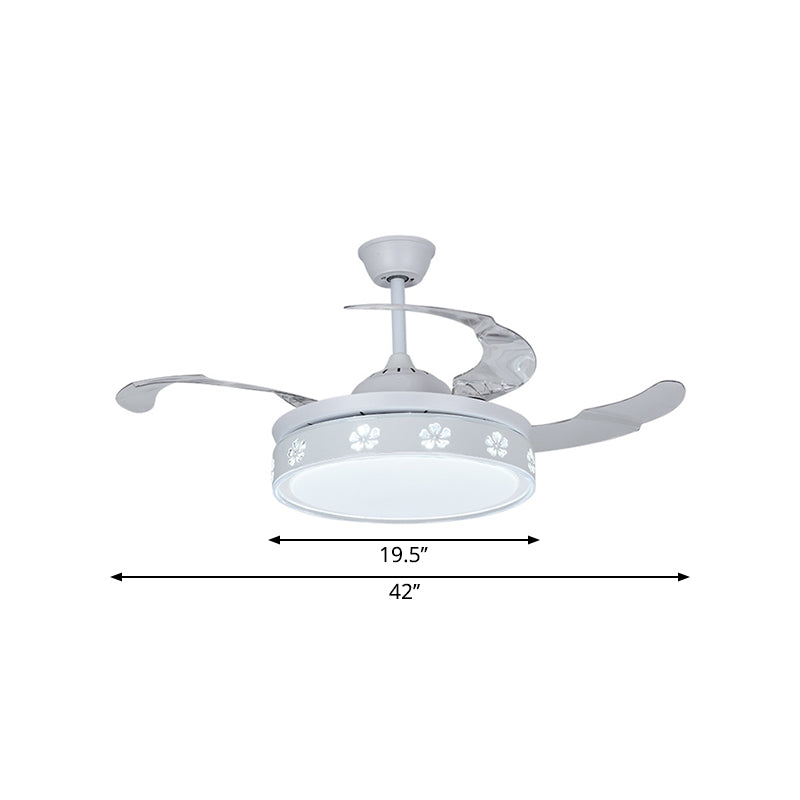 Metal Circle Semi Mount Lighting Modernism White 3 Blades LED Pendant Fan Light with Blossom Design, 42" Width Clearhalo 'Ceiling Fans with Lights' 'Ceiling Fans' 'Modern Ceiling Fans' 'Modern' Lighting' 1867690