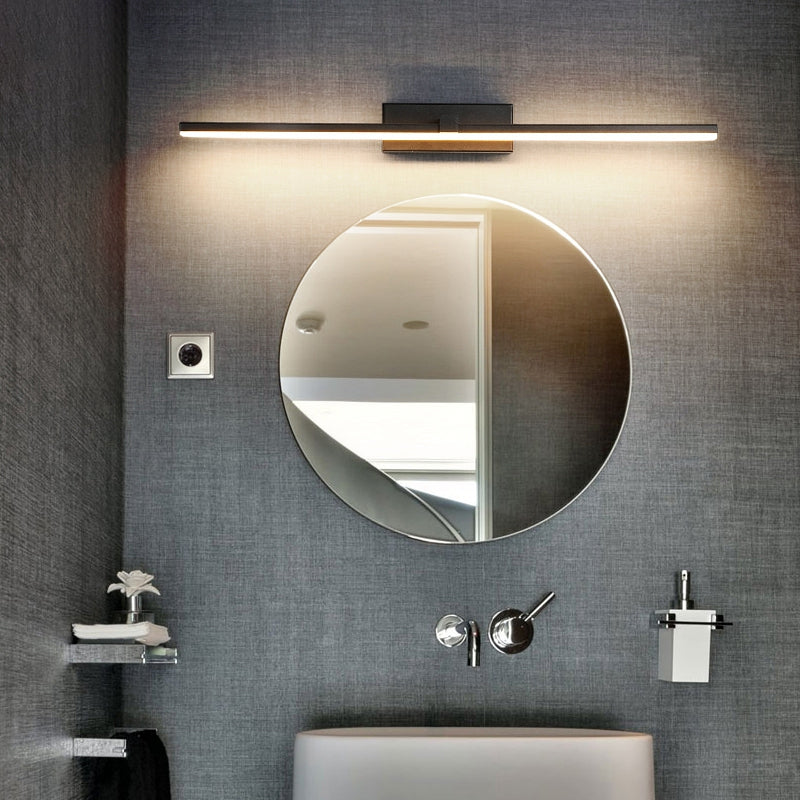 Shower Room LED Vanity Light Fixture Simple Black Wall Sconce with Straight Metal Shade in Warm/White Light Clearhalo 'Cast Iron' 'Glass' 'Industrial' 'Modern wall lights' 'Modern' 'Tiffany' 'Traditional wall lights' 'Vanity Lights' 'Wall Lights' Lighting' 1867705