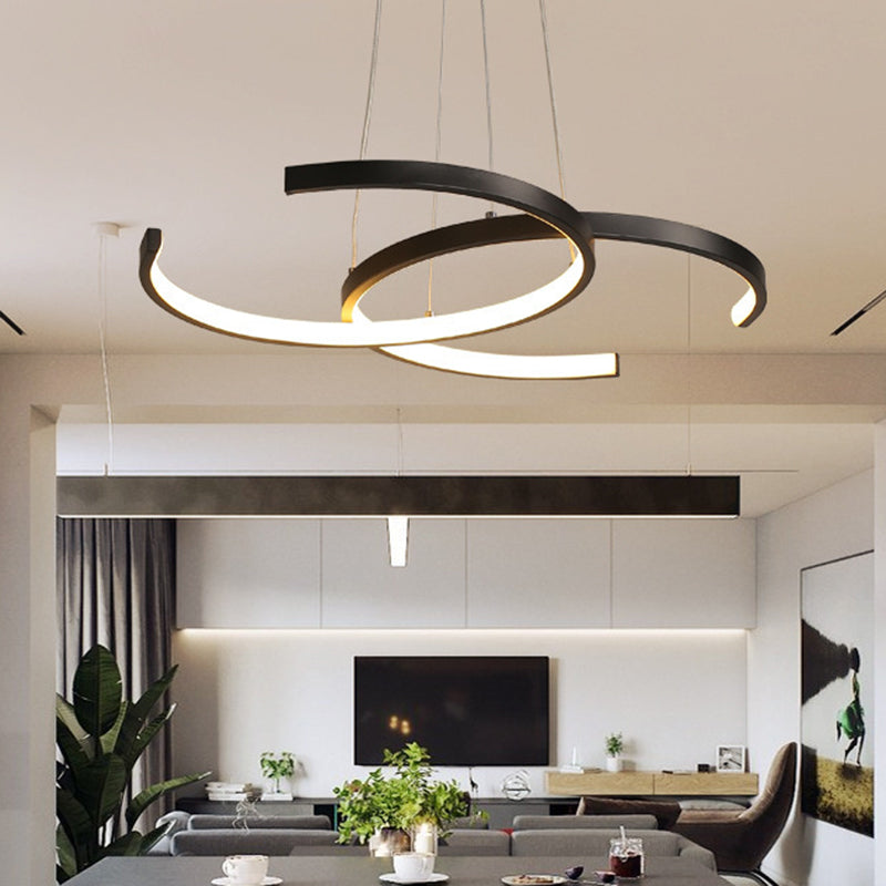 Black/White 2 C-Frame Chandelier Lamp Modernism LED Metallic Down Lighting Pendant in Warm/White Light Black Clearhalo 'Ceiling Lights' 'Chandeliers' 'Modern Chandeliers' 'Modern' Lighting' 1867725