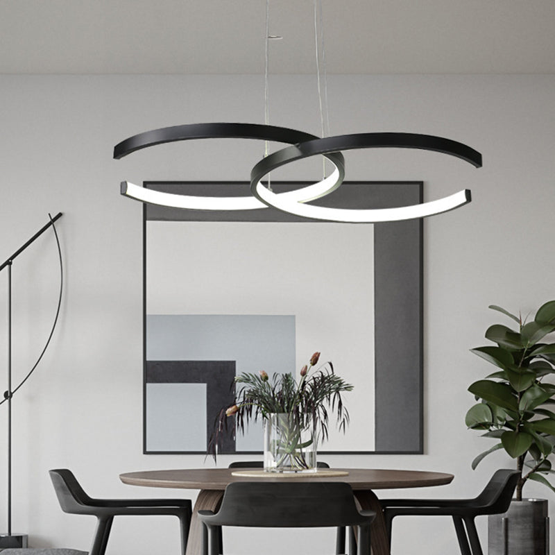 Black/White 2 C-Frame Chandelier Lamp Modernism LED Metallic Down Lighting Pendant in Warm/White Light Clearhalo 'Ceiling Lights' 'Chandeliers' 'Modern Chandeliers' 'Modern' Lighting' 1867726