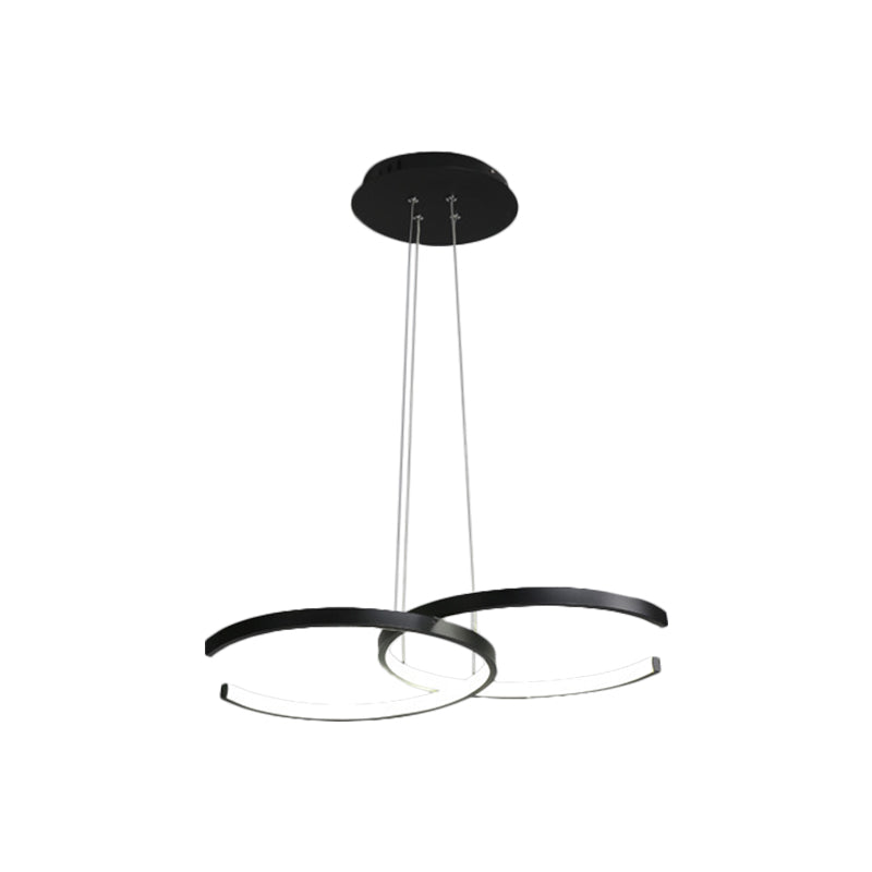 Black/White 2 C-Frame Chandelier Lamp Modernism LED Metallic Down Lighting Pendant in Warm/White Light Clearhalo 'Ceiling Lights' 'Chandeliers' 'Modern Chandeliers' 'Modern' Lighting' 1867727