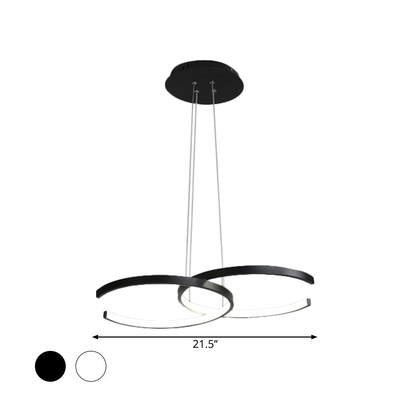 Black/White 2 C-Frame Chandelier Lamp Modernism LED Metallic Down Lighting Pendant in Warm/White Light Clearhalo 'Ceiling Lights' 'Chandeliers' 'Modern Chandeliers' 'Modern' Lighting' 1867728