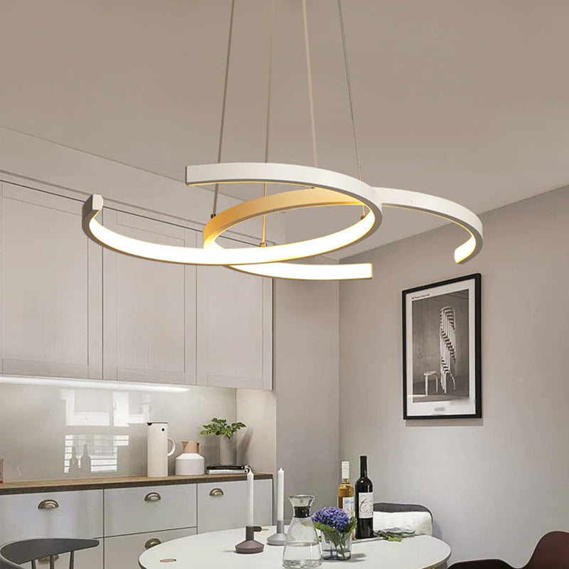 Black/White 2 C-Frame Chandelier Lamp Modernism LED Metallic Down Lighting Pendant in Warm/White Light White Clearhalo 'Ceiling Lights' 'Chandeliers' 'Modern Chandeliers' 'Modern' Lighting' 1867729