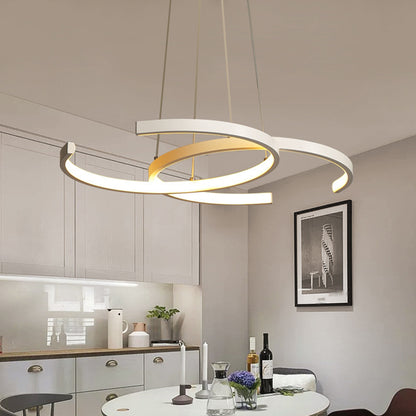 Black/White 2 C-Frame Chandelier Lamp Modernism LED Metallic Down Lighting Pendant in Warm/White Light White Clearhalo 'Ceiling Lights' 'Chandeliers' 'Modern Chandeliers' 'Modern' Lighting' 1867729