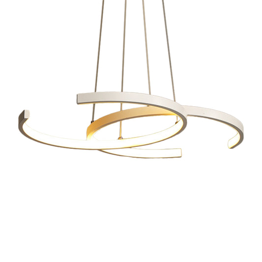 Black/White 2 C-Frame Chandelier Lamp Modernism LED Metallic Down Lighting Pendant in Warm/White Light Clearhalo 'Ceiling Lights' 'Chandeliers' 'Modern Chandeliers' 'Modern' Lighting' 1867731