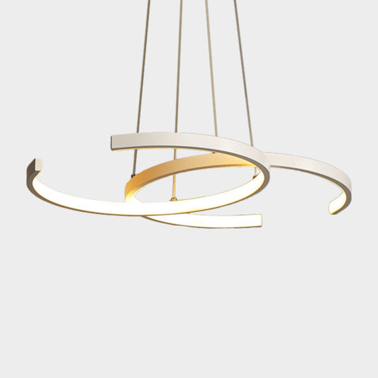 Black/White 2 C-Frame Chandelier Lamp Modernism LED Metallic Down Lighting Pendant in Warm/White Light Clearhalo 'Ceiling Lights' 'Chandeliers' 'Modern Chandeliers' 'Modern' Lighting' 1867732