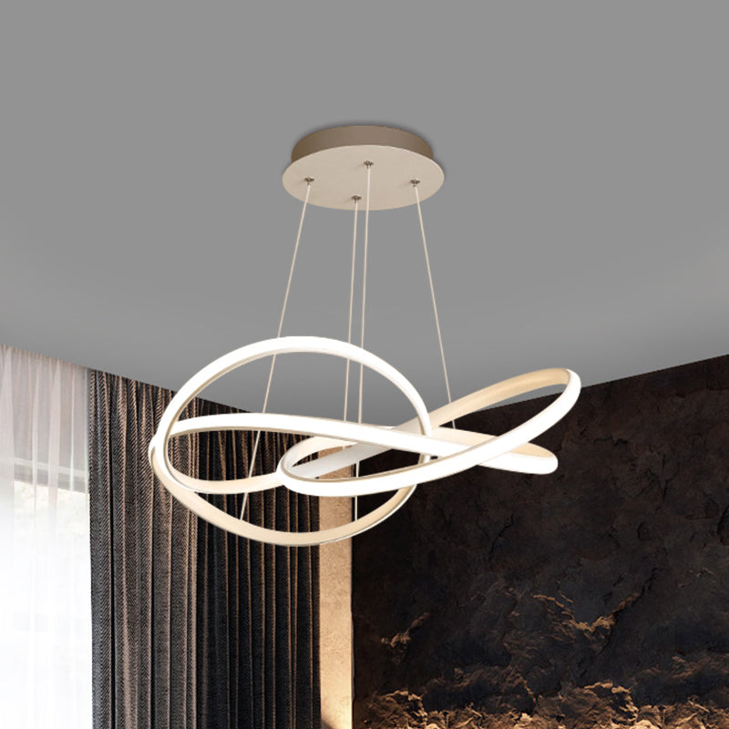 Twisting Circle Metallic Hanging Lamp Modernism LED White Chandelier Lighting in Warm/White Light White Clearhalo 'Ceiling Lights' 'Chandeliers' 'Modern Chandeliers' 'Modern' Lighting' 1867733