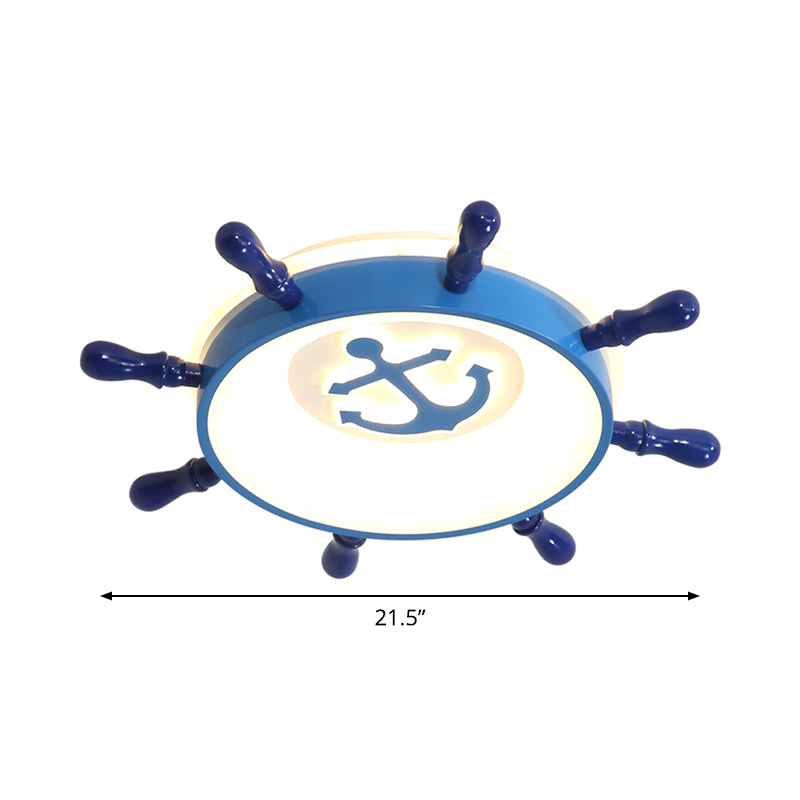 Kids Rudder LED Flush Mount Lamp Acrylic Nursery Room Ceiling Light Fixture in Blue in Warm/White Light, 21.5"/25.5" W Clearhalo 'Ceiling Lights' 'Close To Ceiling Lights' 'Close to ceiling' 'Flush mount' Lighting' 1867768