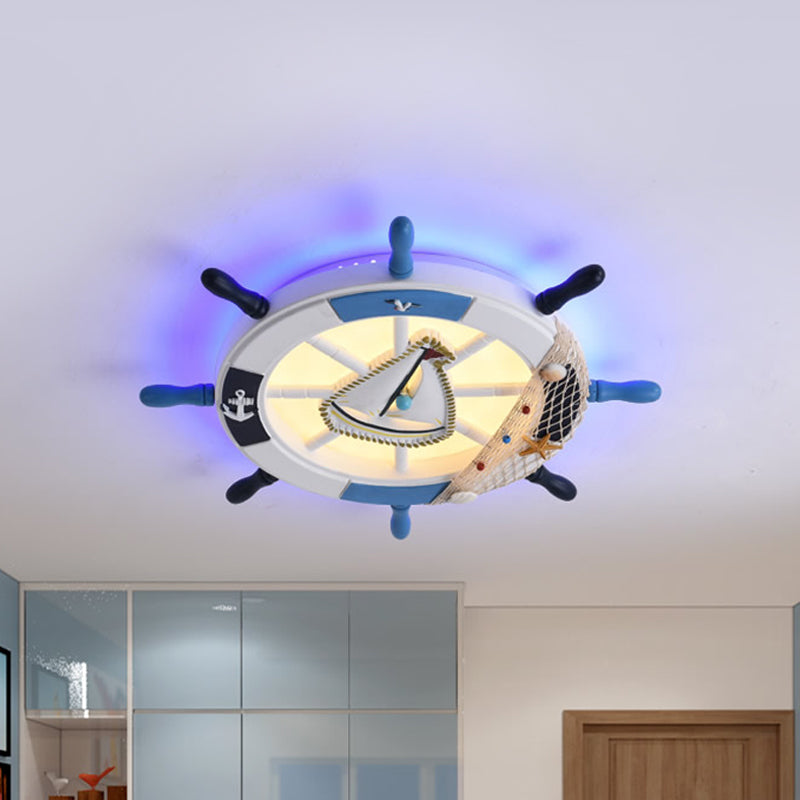 Metallic Rudder Flushmount Lighting Kids LED Close to Ceiling Lamp in Blue with Acrylic Shade Blue Clearhalo 'Ceiling Lights' 'Close To Ceiling Lights' 'Close to ceiling' 'Flush mount' Lighting' 1867770