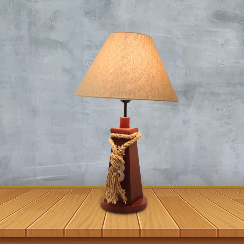 Trapezoid Base Night Light Children Resin 1 Head Red/White Table Lamp with Barrel White Fabric Shade Clearhalo 'Lamps' 'Table Lamps' Lighting' 1867779