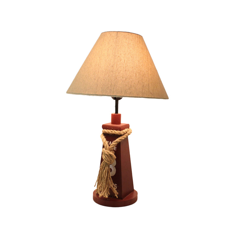 Trapezoid Base Night Light Children Resin 1 Head Red/White Table Lamp with Barrel White Fabric Shade Clearhalo 'Lamps' 'Table Lamps' Lighting' 1867780