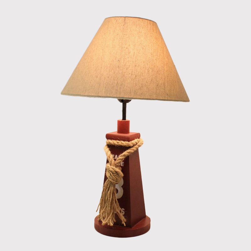Trapezoid Base Night Light Children Resin 1 Head Red/White Table Lamp with Barrel White Fabric Shade Clearhalo 'Lamps' 'Table Lamps' Lighting' 1867781