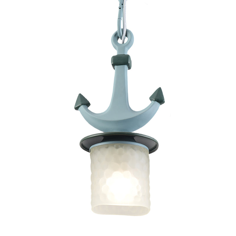 Cylinder/Flared Down Lighting Simple Dimpled Glass 1-Light 6"/13" W Nursery Hanging Lamp in Black/Blue Clearhalo 'Ceiling Lights' 'Glass shade' 'Glass' 'Pendant Lights' 'Pendants' Lighting' 1867802