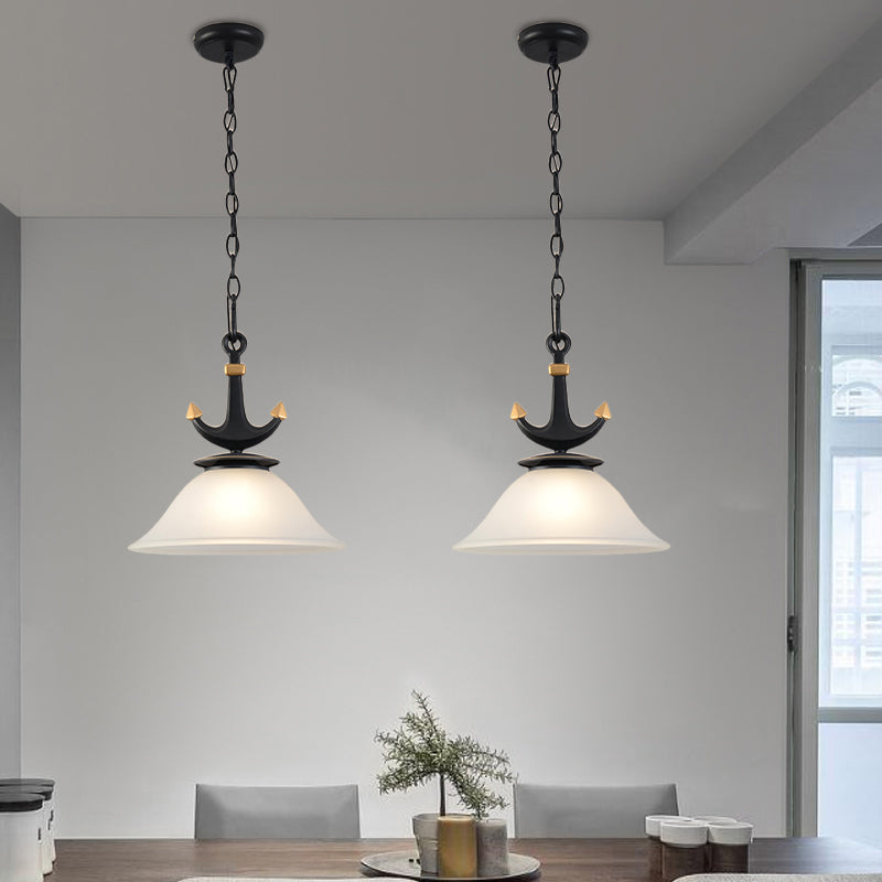 Cylinder/Flared Down Lighting Simple Dimpled Glass 1-Light 6"/13" W Nursery Hanging Lamp in Black/Blue Clearhalo 'Ceiling Lights' 'Glass shade' 'Glass' 'Pendant Lights' 'Pendants' Lighting' 1867814