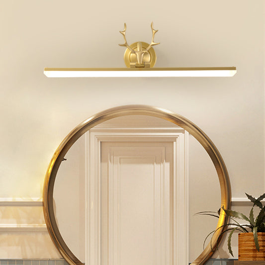 Strip Vanity Sconce Light Modernism Metal Black/Gold LED Wall Lamp Fixture with Antler Arm Gold Clearhalo 'Cast Iron' 'Glass' 'Industrial' 'Modern wall lights' 'Modern' 'Tiffany' 'Traditional wall lights' 'Vanity Lights' 'Wall Lights' Lighting' 1867889