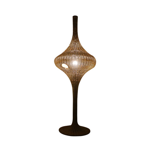 Asia 1 Head Stand Up Lamp Coffee Woven Urn-Like Floor Lighting with Bamboo Shade for Great Room Clearhalo 'Floor Lamps' 'Lamps' Lighting' 1867955