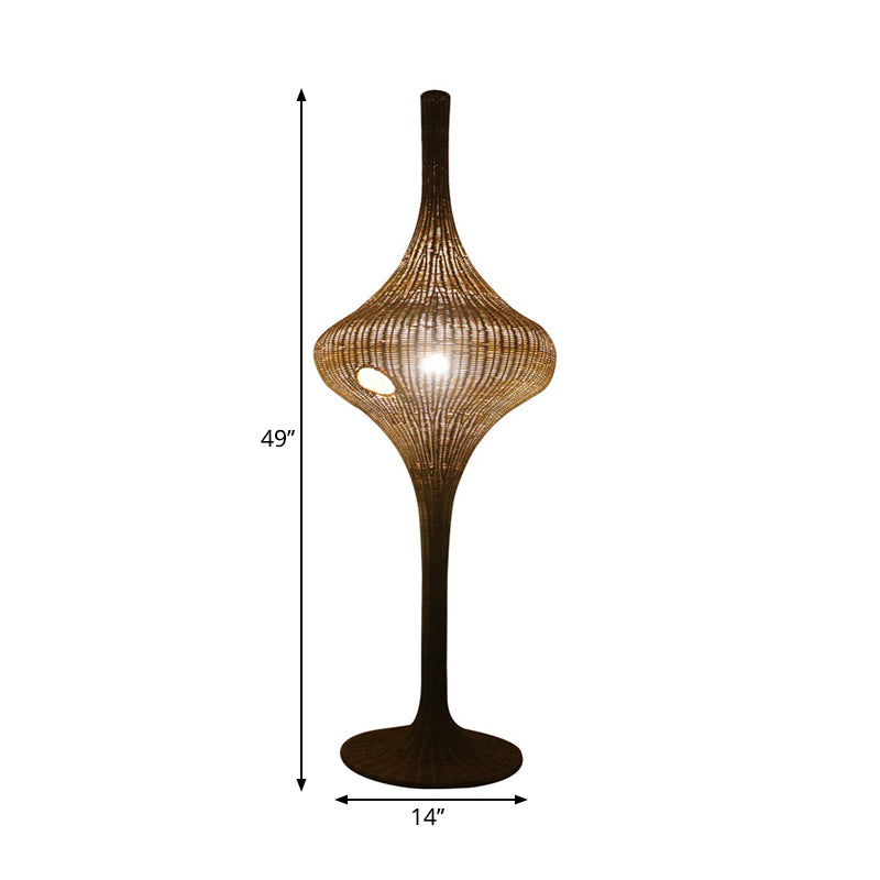 Asia 1 Head Stand Up Lamp Coffee Woven Urn-Like Floor Lighting with Bamboo Shade for Great Room Clearhalo 'Floor Lamps' 'Lamps' Lighting' 1867956