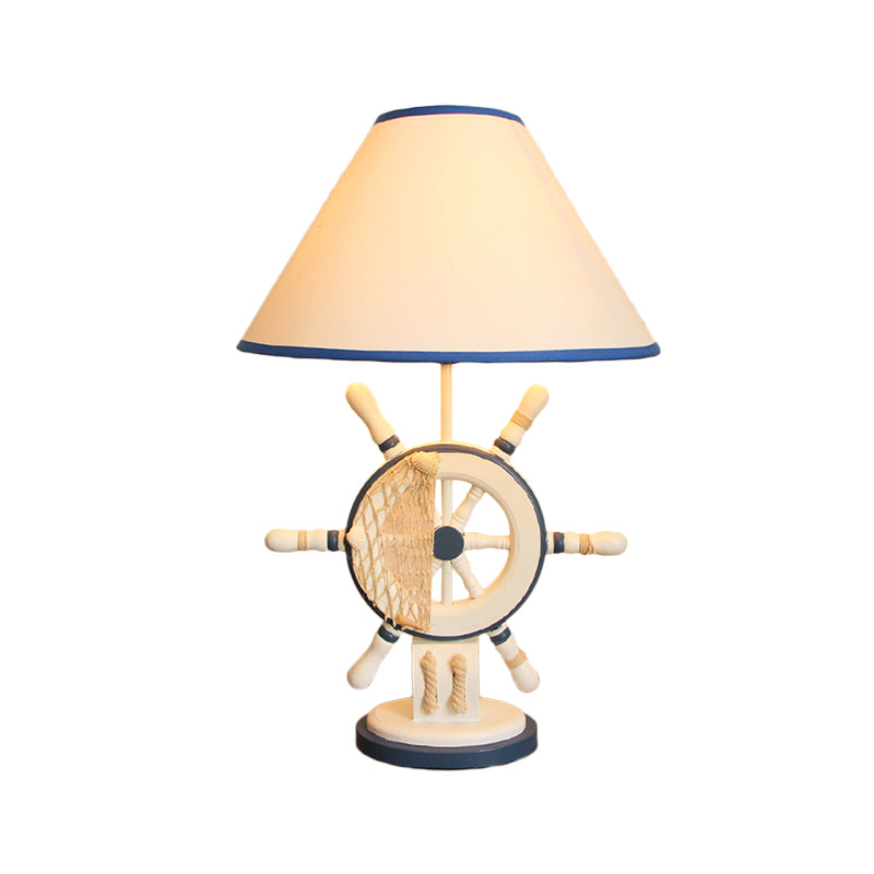 Resin Rudder Base Desk Lamp Children Single Bulb Blue Night Light with Cone White Fabric Shade Clearhalo 'Lamps' 'Table Lamps' Lighting' 1868053