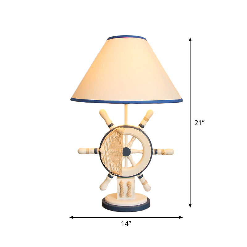 Resin Rudder Base Desk Lamp Children Single Bulb Blue Night Light with Cone White Fabric Shade Clearhalo 'Lamps' 'Table Lamps' Lighting' 1868055