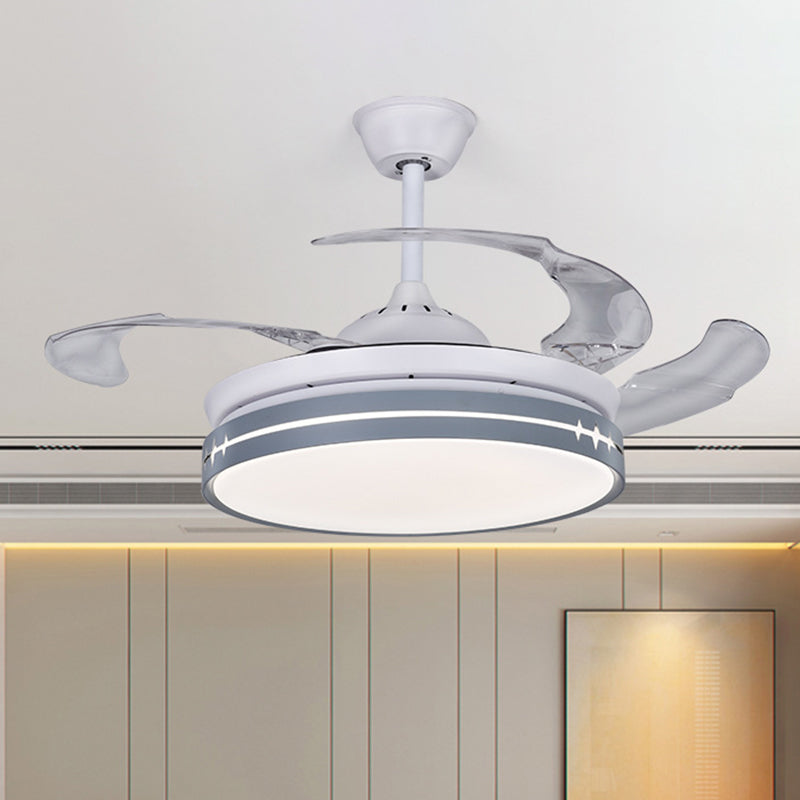 42" W LED Parlor Hanging Fan Lamp Minimalist White 3-Blade Semi Flush with Drum Metallic Shade White Clearhalo 'Ceiling Fans with Lights' 'Ceiling Fans' 'Modern Ceiling Fans' 'Modern' Lighting' 1868075