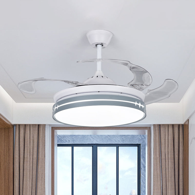 42" W LED Parlor Hanging Fan Lamp Minimalist White 3-Blade Semi Flush with Drum Metallic Shade Clearhalo 'Ceiling Fans with Lights' 'Ceiling Fans' 'Modern Ceiling Fans' 'Modern' Lighting' 1868076