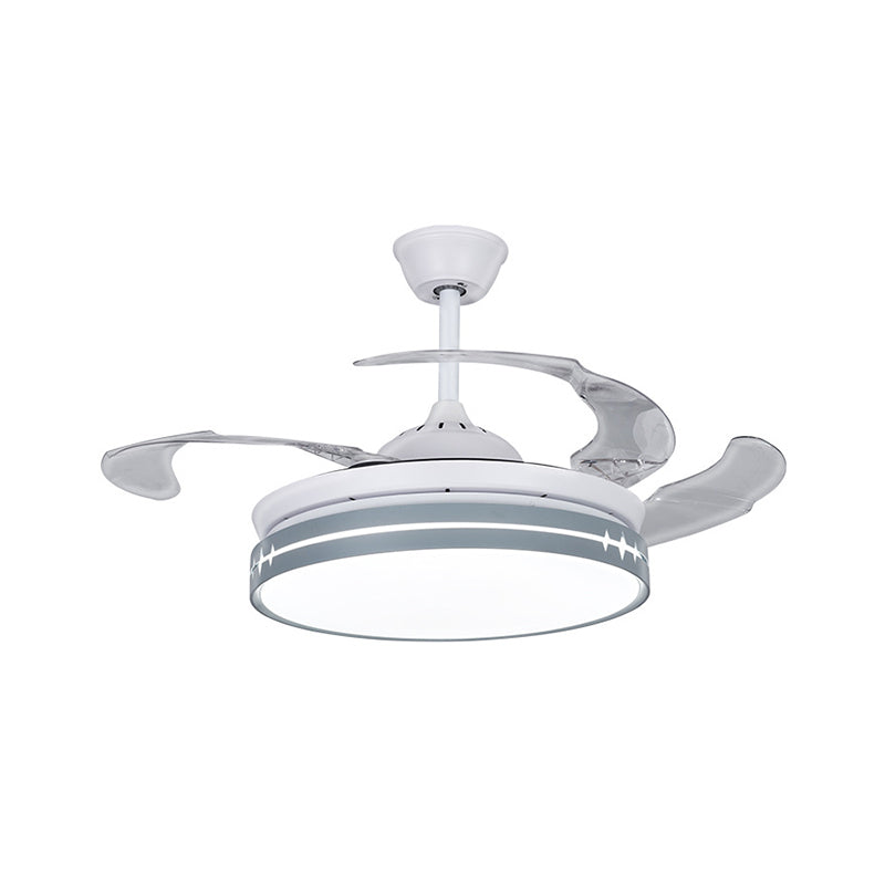 42" W LED Parlor Hanging Fan Lamp Minimalist White 3-Blade Semi Flush with Drum Metallic Shade Clearhalo 'Ceiling Fans with Lights' 'Ceiling Fans' 'Modern Ceiling Fans' 'Modern' Lighting' 1868077