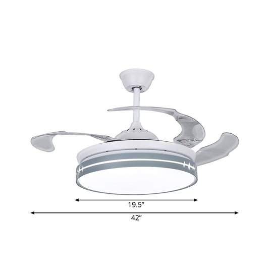 42" W LED Parlor Hanging Fan Lamp Minimalist White 3-Blade Semi Flush with Drum Metallic Shade Clearhalo 'Ceiling Fans with Lights' 'Ceiling Fans' 'Modern Ceiling Fans' 'Modern' Lighting' 1868078