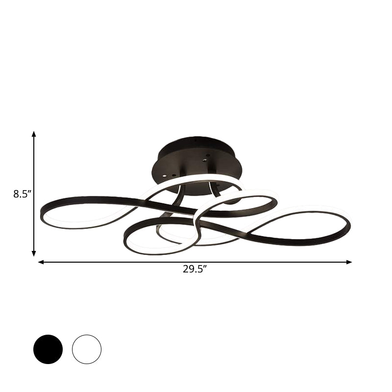 Iron Twisted Ceiling Fixture Minimalism Black/White LED Semi Mount Lighting in Warm/White Light for Parlor Clearhalo 'Ceiling Lights' 'Close To Ceiling Lights' 'Close to ceiling' 'Semi-flushmount' Lighting' 1868133