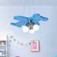 Battle-Plane Kindergarten Chandelier Lamp Acrylic 3 Heads Children Style Bulb Hanging Light in Yellow/Blue/Green Clearhalo 'Ceiling Lights' 'Chandeliers' Lighting' options 1868164