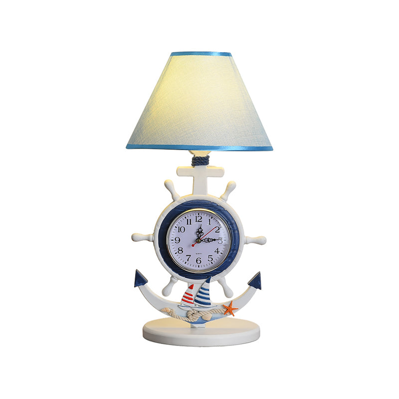 1 Bulb Bedchamber Desk Lamp Kids Blue Table Light with Conical Fabric Shade and Clock Design Clearhalo 'Lamps' 'Table Lamps' Lighting' 1868191