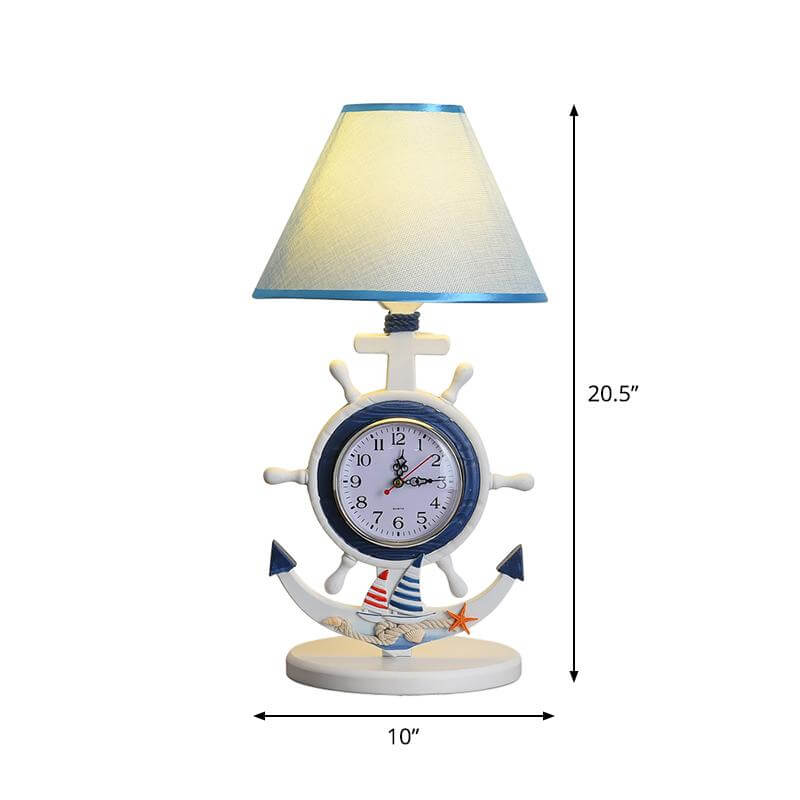 1 Bulb Bedchamber Desk Lamp Kids Blue Table Light with Conical Fabric Shade and Clock Design Clearhalo 'Lamps' 'Table Lamps' Lighting' 1868192-sw