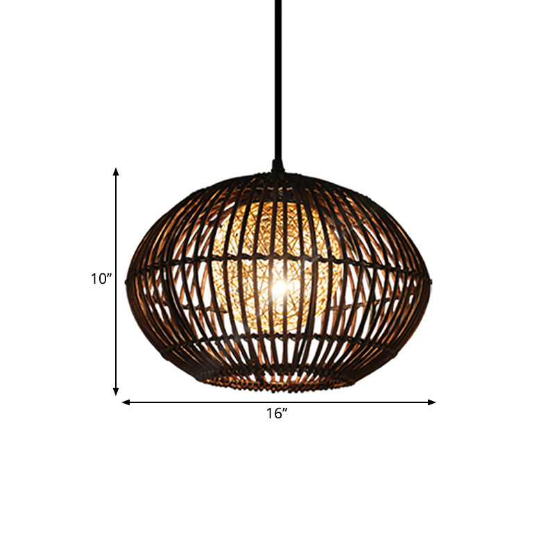 Spherical Cage Dining Room Ceiling Lamp Bamboo 1 Head Loft Style Hanging Pendant Light in Beige, 16"/21.5" Wide Clearhalo 'Ceiling Lights' 'Pendant Lights' 'Pendants' Lighting' 1868242