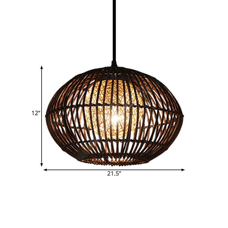Spherical Cage Dining Room Ceiling Lamp Bamboo 1 Head Loft Style Hanging Pendant Light in Beige, 16"/21.5" Wide Clearhalo 'Ceiling Lights' 'Pendant Lights' 'Pendants' Lighting' 1868243