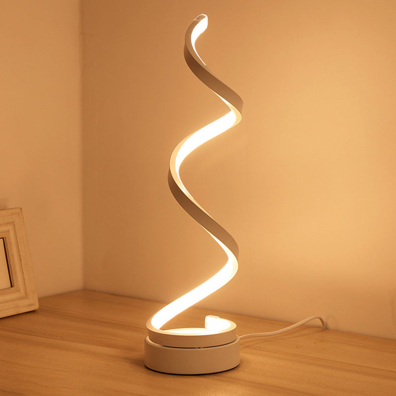 Spiral Nightstand Lighting Minimalist Metallic LED White Desk Lamp in Warm/White Light for Study Room Clearhalo 'Lamps' 'Table Lamps' Lighting' 1868286