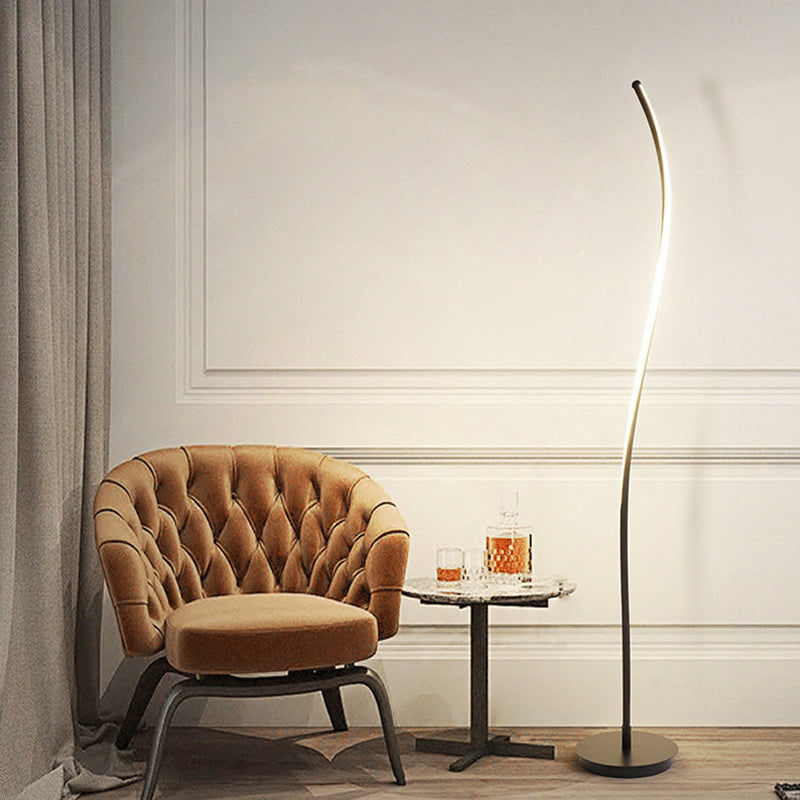 Black/White Spiral Stand Up Lamp Modernist LED Metallic Reading Floor Light for Drawing Room Black Clearhalo 'Floor Lamps' 'Lamps' Lighting' 1868289